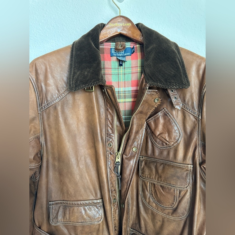 RARE Vintage Polo Ralph Lauren Brown Leather Jacket Biker Chore jacket hybrid XL - Picture 4 of 17